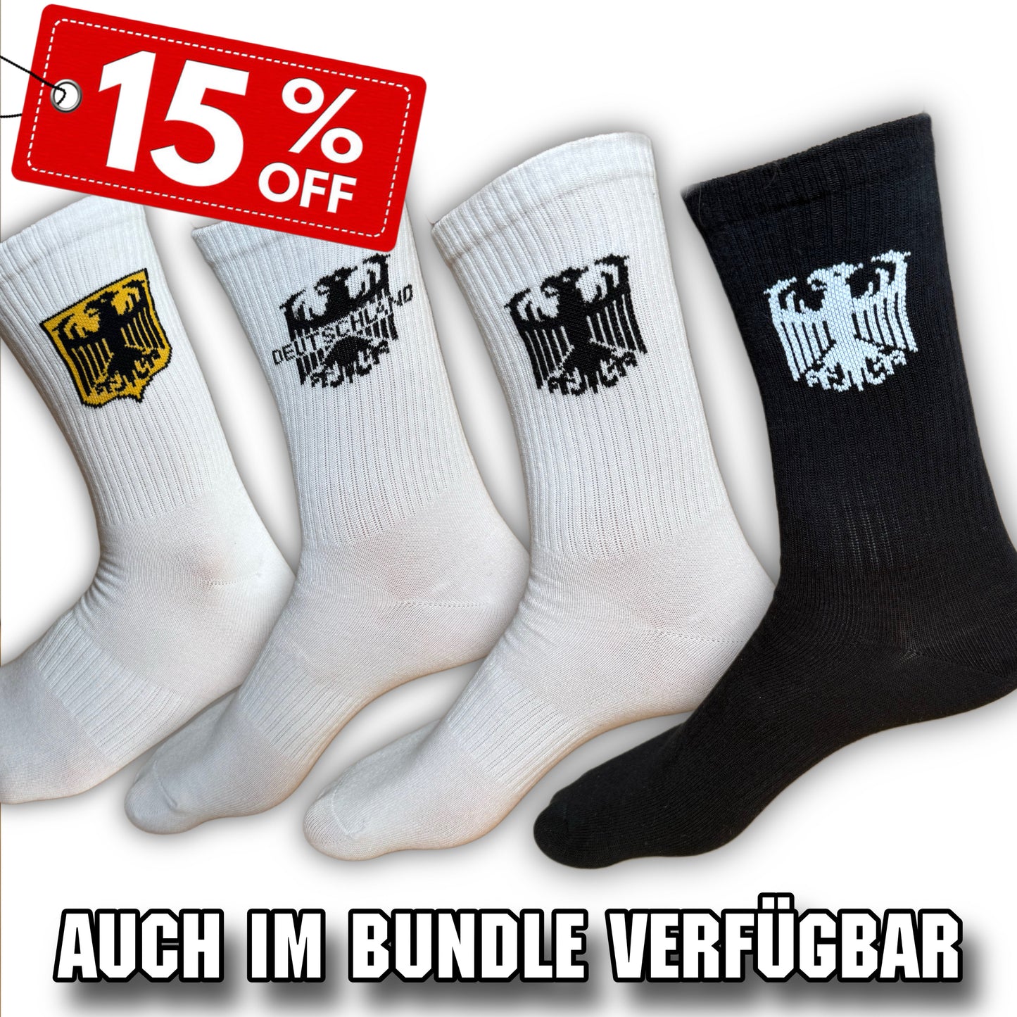 Deutschland Socken Weiß mit Adler & Deutschland Schriftzug