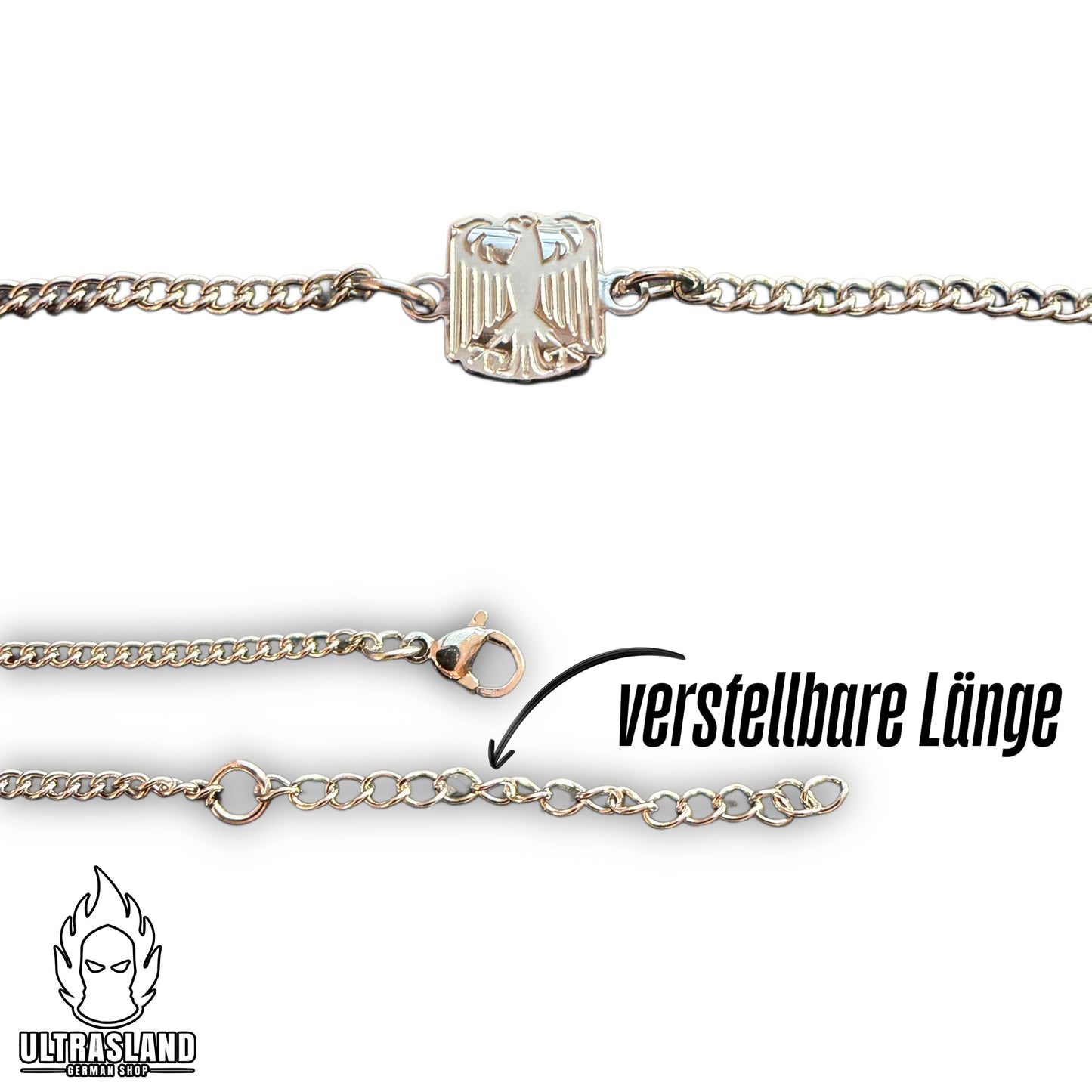 Deutschland Adler Armband Edelstahl – Silber oder 18K vergoldet, größenverstellbar