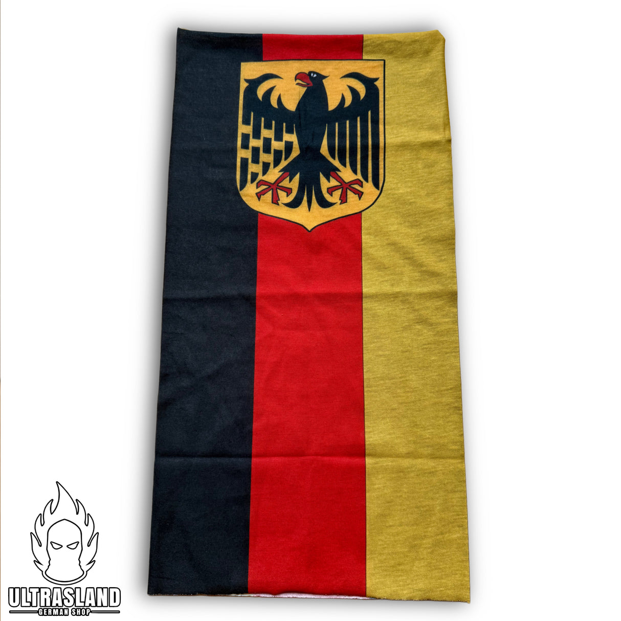 Deutschland Schlauchschal in Schwarz-Rot-Gold mit Adler-Motiv, flach ausgelegt