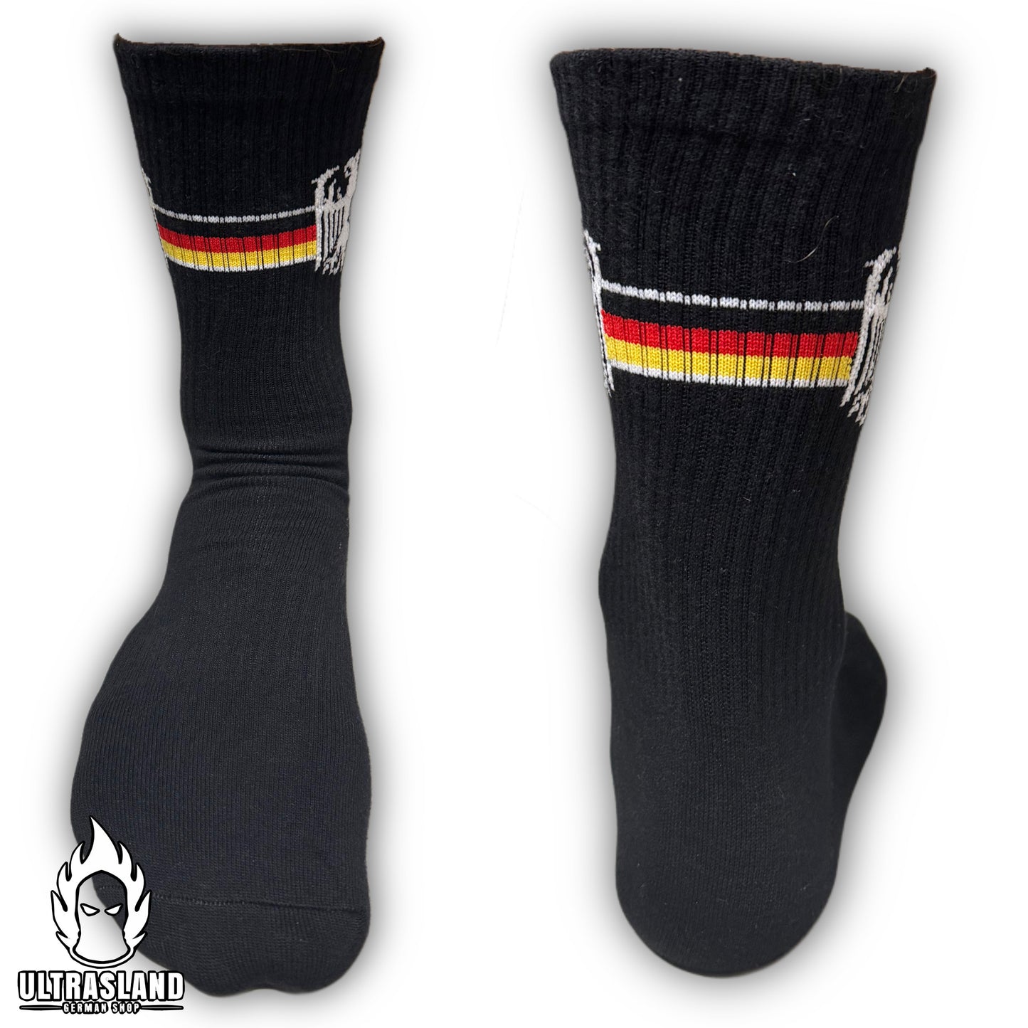 Deutschland Socken Bundle – Schwarz + Weiß mit Deutschlandfarben – 2 Paar – 15 % Rabatt