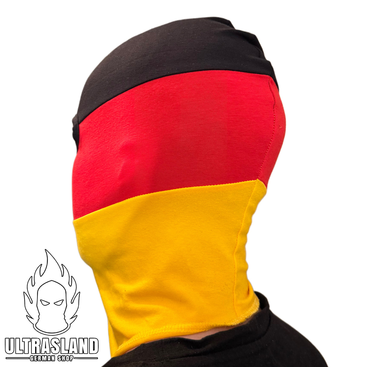 Rückansicht der Deutschland Balaclava in Schwarz-Rot-Gold
