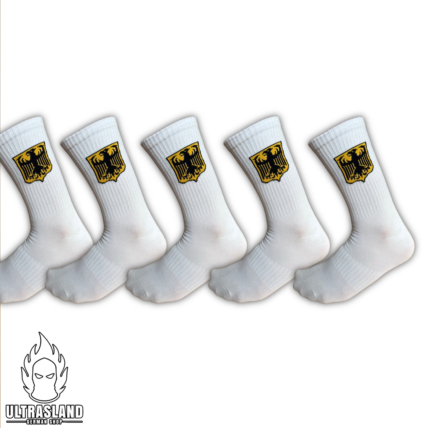 Deutschland Socken Weiß mit Adler Gelb