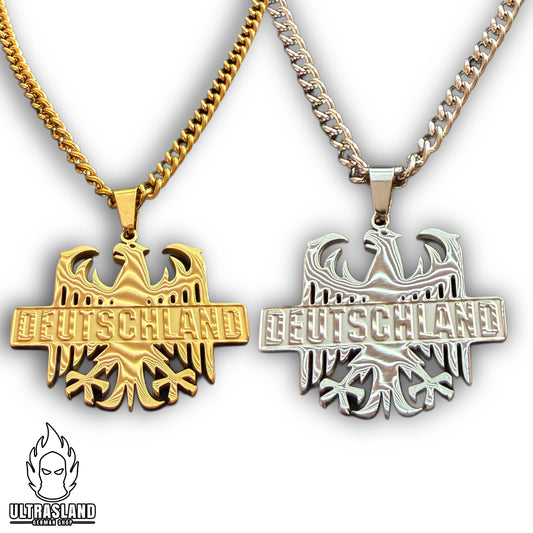 Deutschland Adler Halskette mit Schriftzug Edelstahl – Silber oder 18K vergoldet