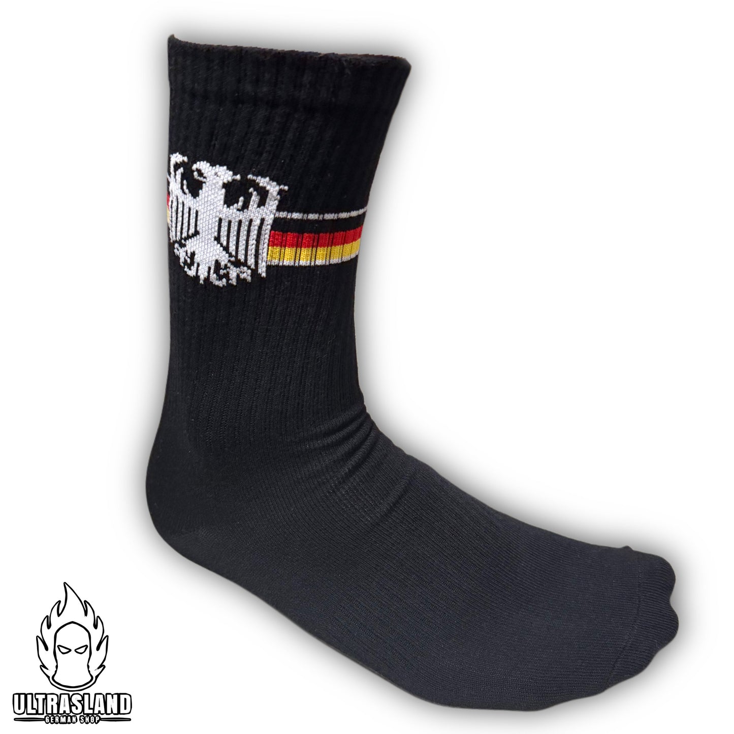Deutschland Socken Bundle – Schwarz + Weiß mit Deutschlandfarben – 2 Paar – 15 % Rabatt