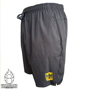 Schwarze Deutschland Shorts mit farbigem Adler, Kordelzug und Reißverschlusstasche