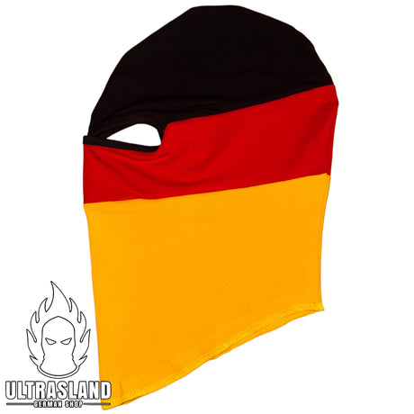 Schwarz-rot-goldene Balaclava mit breiter Augenöffnung