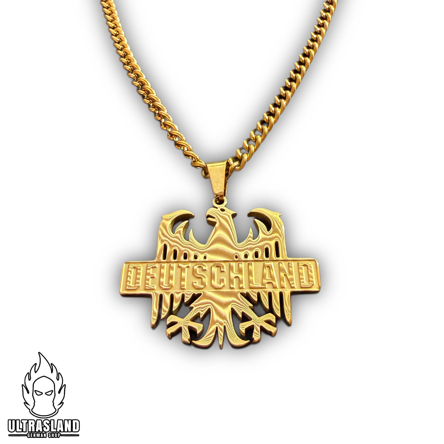Deutschland Adler Halskette mit Schriftzug Edelstahl – Silber oder 18K vergoldet