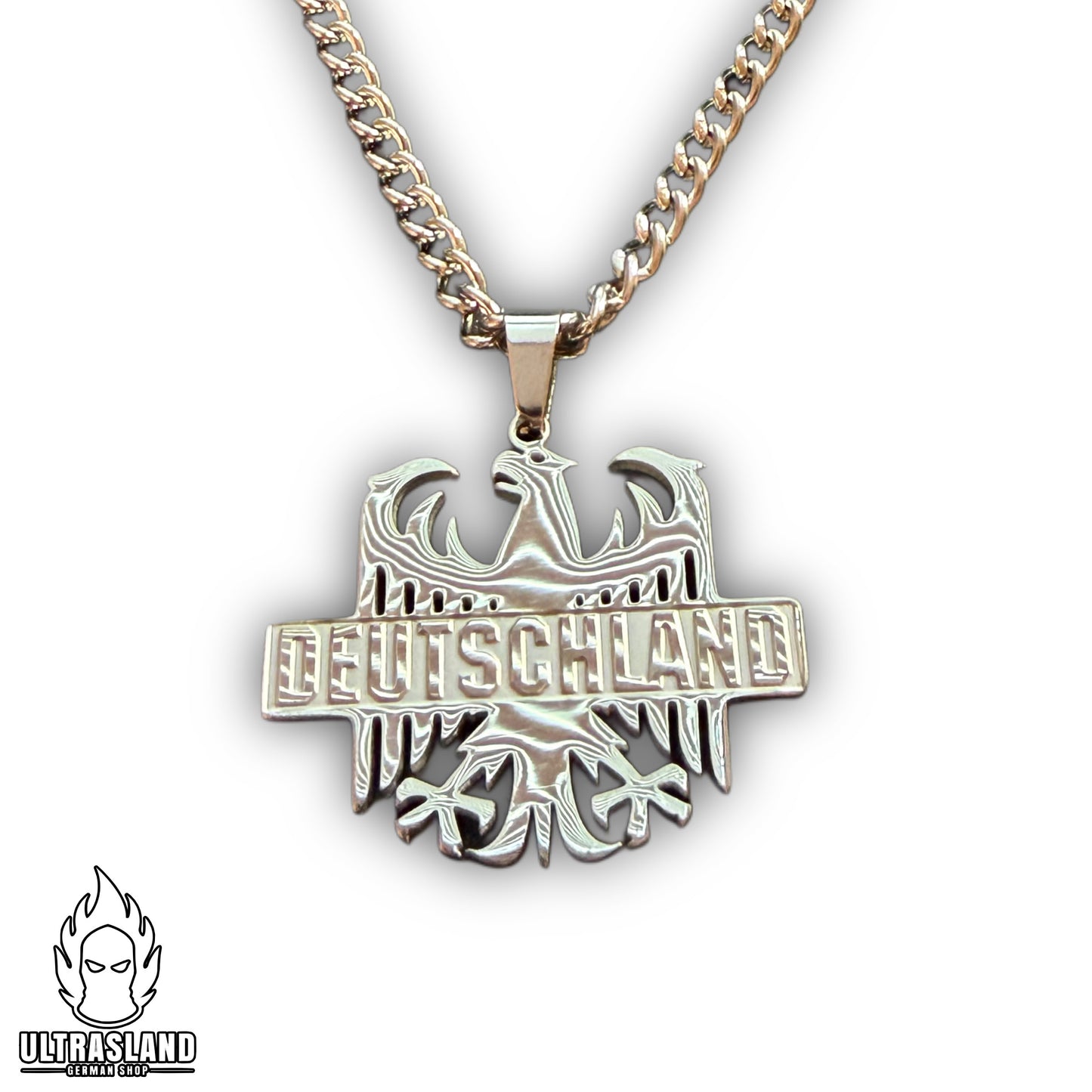 Deutschland Adler Halskette mit Schriftzug Edelstahl – Silber oder 18K vergoldet