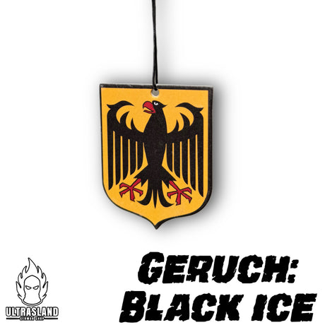 Deutschland Duftbaum mit Adler-Motiv und Hinweis „Geruch: Black Ice“